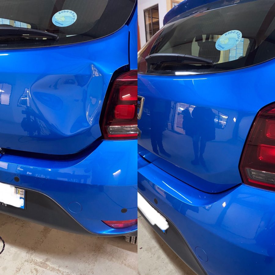 Avant-après débosselage coffre voiture